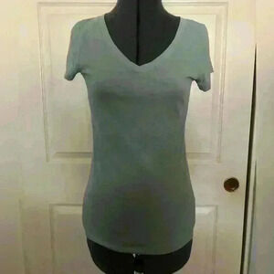 VTG Y2K Sage green neutral green V-neck short sleeve light PJ top Small